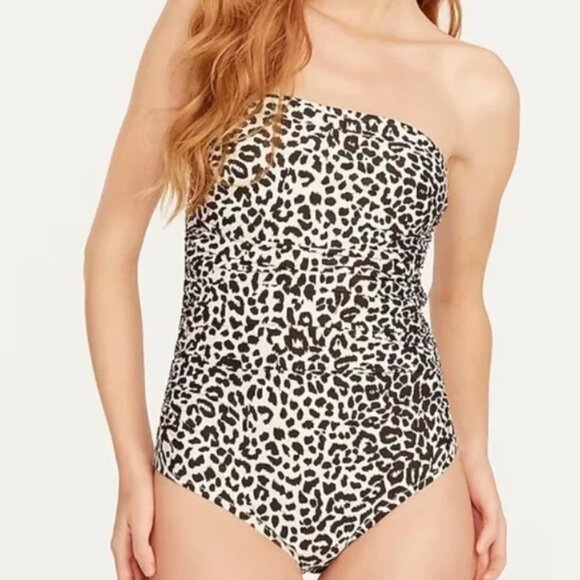 J. Crew Other - J. Crew Ruched Bandeau One-Piece Swimsuit Leopard Print Size 0 New